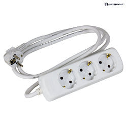 Socket, 3-fold, 3G1,5mm, white, 1,5m connection cable
